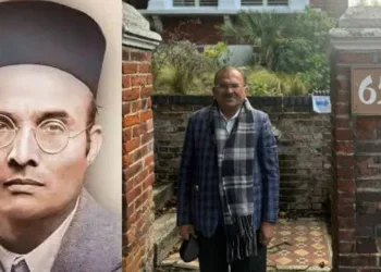 राजस्थान विधानसभा के अध्यक्ष वासुदेव देवनानी अपने लन्दन प्रवास में वीर सावरकर हाउस के सामने