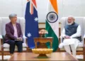 पीएम नरेंद्र मोदी (दाएं से) औऱ ऑस्ट्रेलिया की विदेश मंत्री पेनी वोंग