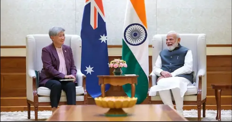 पीएम नरेंद्र मोदी (दाएं से) औऱ ऑस्ट्रेलिया की विदेश मंत्री पेनी वोंग