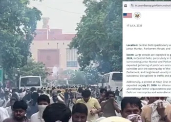 प्रदर्शन करते कॉकरोच जनता पार्टी के समर्थक।