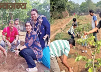 पौधारोपण करते कार्यकर्ता