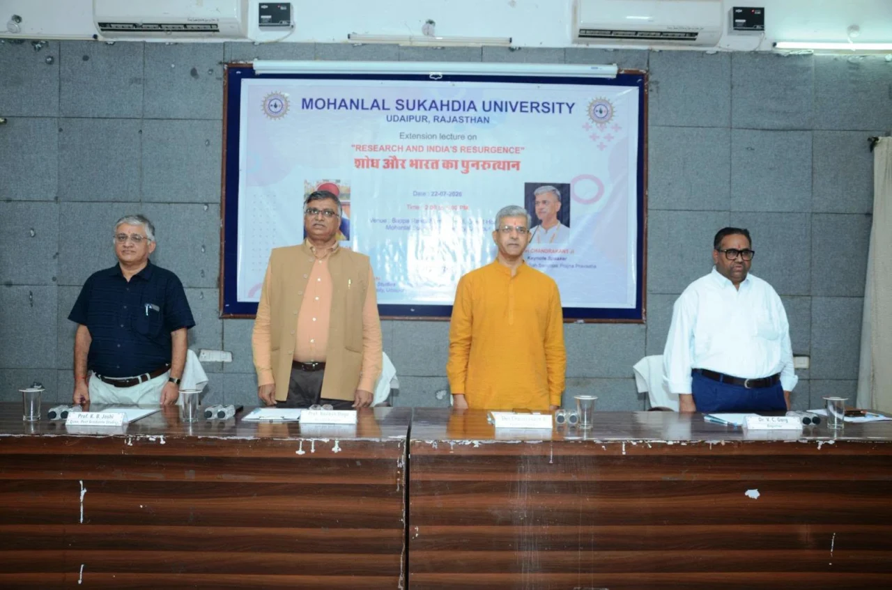 MLSU Udaipur Lecture Research and Bharat Resurgence Chandrakant Pragya Pravah Prof Kailash Daga Panchjanya