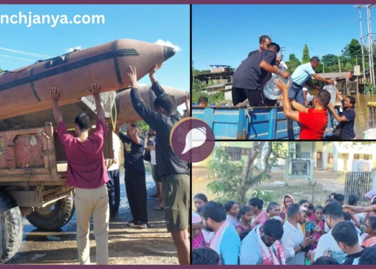 Assam Flood 2026 RSS Volunteers Relief Work Sivasagar Betbari Amguri Food Water Distribution Panchjanya