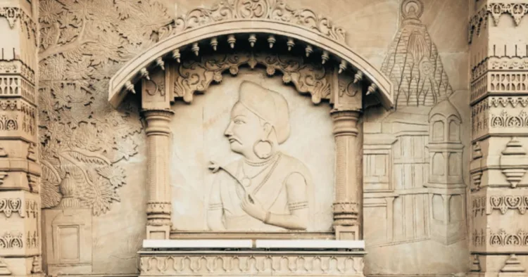 उज्जैन में श्री महाकालेश्वर ज्योतिर्लिंग मंदिर परिसर में श्रीमंत सुभेदार राणोजीराव सिंधिया का चित्रण।