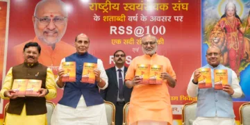 vp cp radhakrishnan releases book rss at 100 ek sadi sankalp ki in delhi