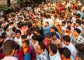 दिल्ली में प्रदर्शन करते एबीवीपी के कार्यकर्ता