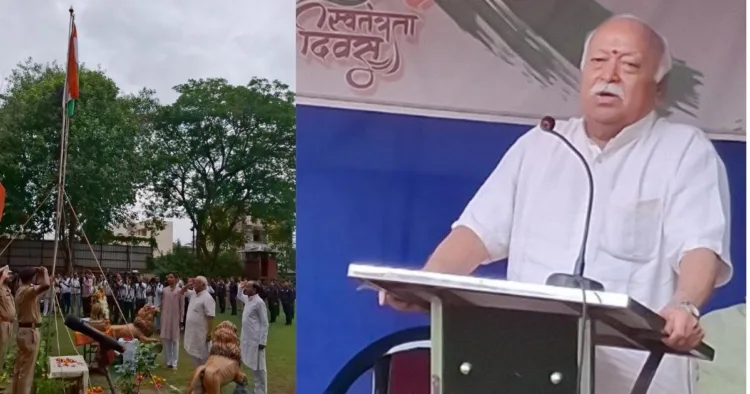 नागपुर स्थित संघ मुख्यालय में तिरंगा फहराते सरसंघचालक श्री मोहन भागवत