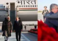 ताशकंद पहुंचने पर प्रधानमंत्री नरेंद्र मोदी का स्वागत करते उज्बेकिस्तान के राष्ट्रपति शौकत मिर्जियोयेव।