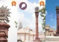 Ayodhya Ram Mandir Hutatma Smarak Stambh Red Granite Bronze Logo Panchjanya