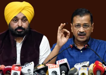 पंजाप के मुख्यमंत्री भगवंत मान (बाएं) और आप के राष्ट्रीय संयोजक अरविंद केजरीवाल