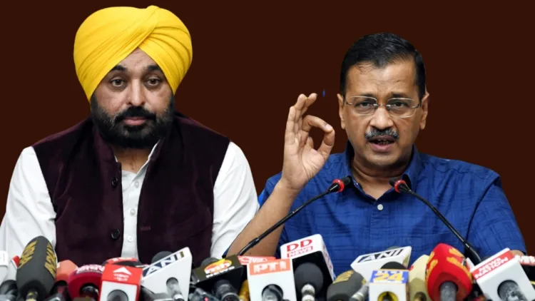 पंजाप के मुख्यमंत्री भगवंत मान (बाएं) और आप के राष्ट्रीय संयोजक अरविंद केजरीवाल