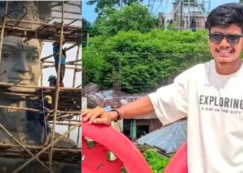 भगवान राम की प्रतिमा का निर्माण कार्य रुकवाया गया था। दाएं पीड़ित हिंदू देबाशीष रॉय।