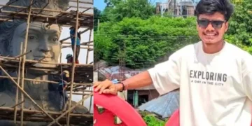 भगवान राम की प्रतिमा का निर्माण कार्य रुकवाया गया था। दाएं पीड़ित हिंदू देबाशीष रॉय।