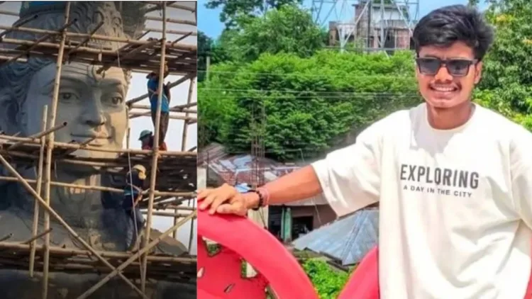 भगवान राम की प्रतिमा का निर्माण कार्य रुकवाया गया था। दाएं पीड़ित हिंदू देबाशीष रॉय।