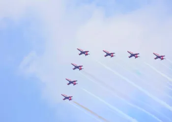 IAF Surya Kiran Aerobatic Team Air Show Meerut Hawk Jets Tricolor Panchjanya