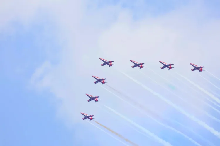 IAF Surya Kiran Aerobatic Team Air Show Meerut Hawk Jets Tricolor Panchjanya