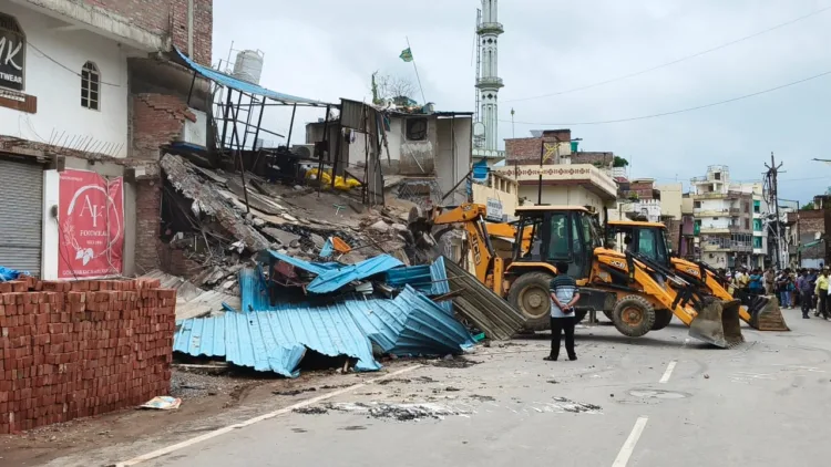 Varanasi Bulldozer Action Zaika Restaurant Demolition VDA Kachhari Road Widening Panchjanya