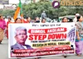 मणिपुर में भाजपा की महिला कार्यकर्ता अंगोमचा बिमोल अकोइजम के विरुद्ध प्रदर्शन करती हुईं। बिमोल अकोइजम मणिपुर की इनर मणिपुर लोकसभा सीट से कांग्रेस के सांसद हैं।