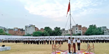 प्रशिक्षण के दौरान संघ के स्वयंसेवक